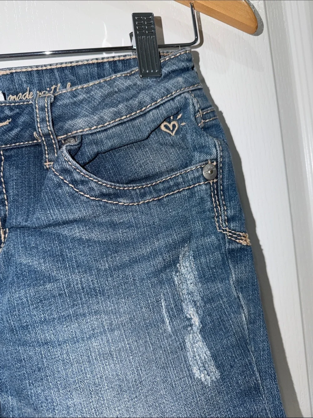 Justice Girls Distressed Mid-Blue Denim Shorts Jeweled size 14